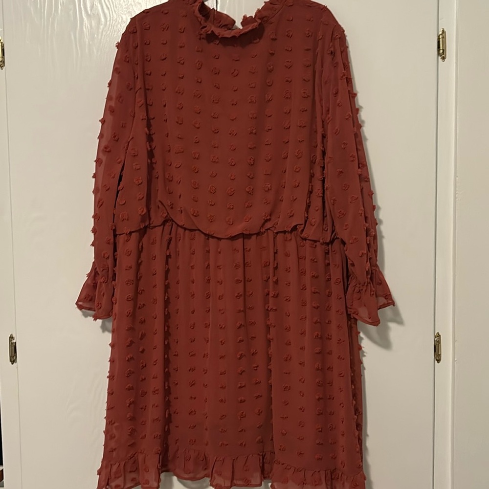 Dot V-Neck with string tie long sleeve cocktail dress in Dusty Rose 3x